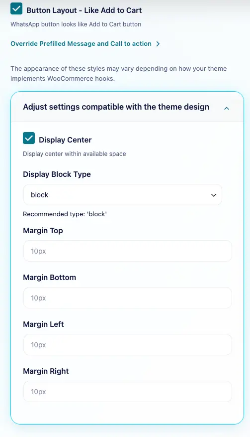 Add WhatsApp In WooCommerce Single Product Pages: addwa single pro page display type
