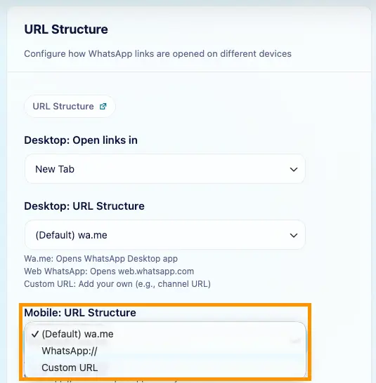 Mobile: URL structure: moble url sctrutire options