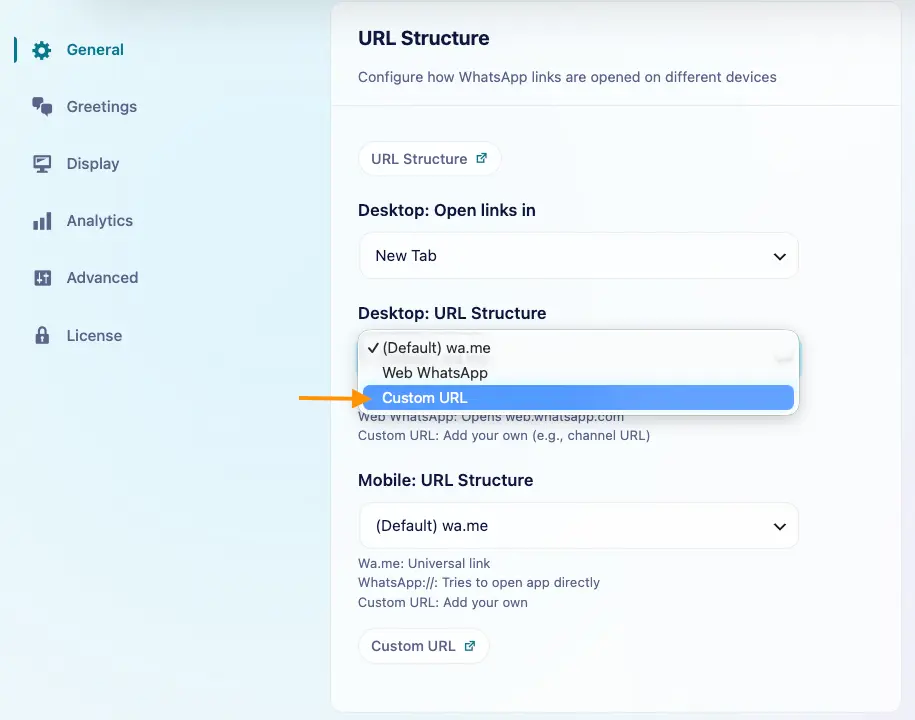 Use the Custom URL Feature: customurl select opion