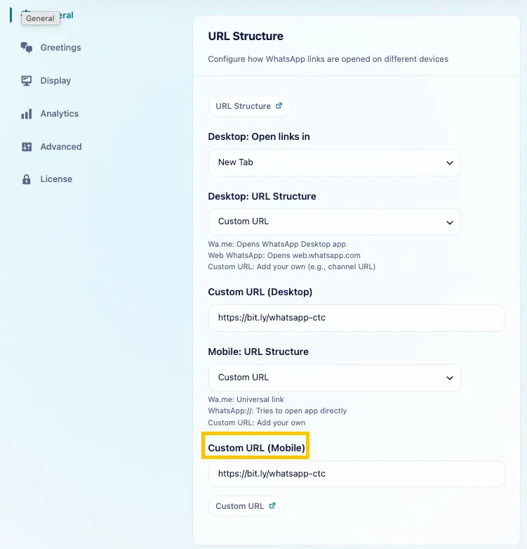 Custom URL for Mobile: custom url mobile