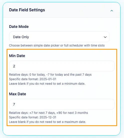 Date-only minimum and maximum settings